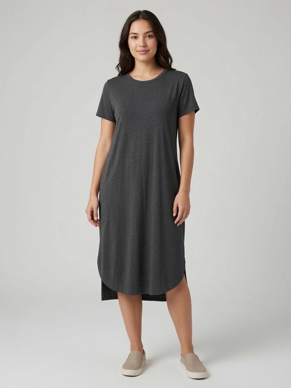 Charcoal Short Sleeve Midi T-Shirt Dress